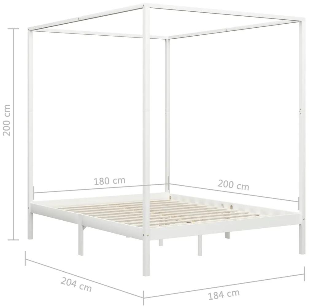 Cadru pat cu baldachin, alb, 180 x 200 cm, lemn masiv de pin Alb, 180 x 200 cm