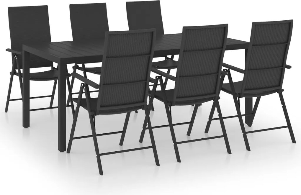 vidaXL Set mobilier de grădină, 7 piese, negru