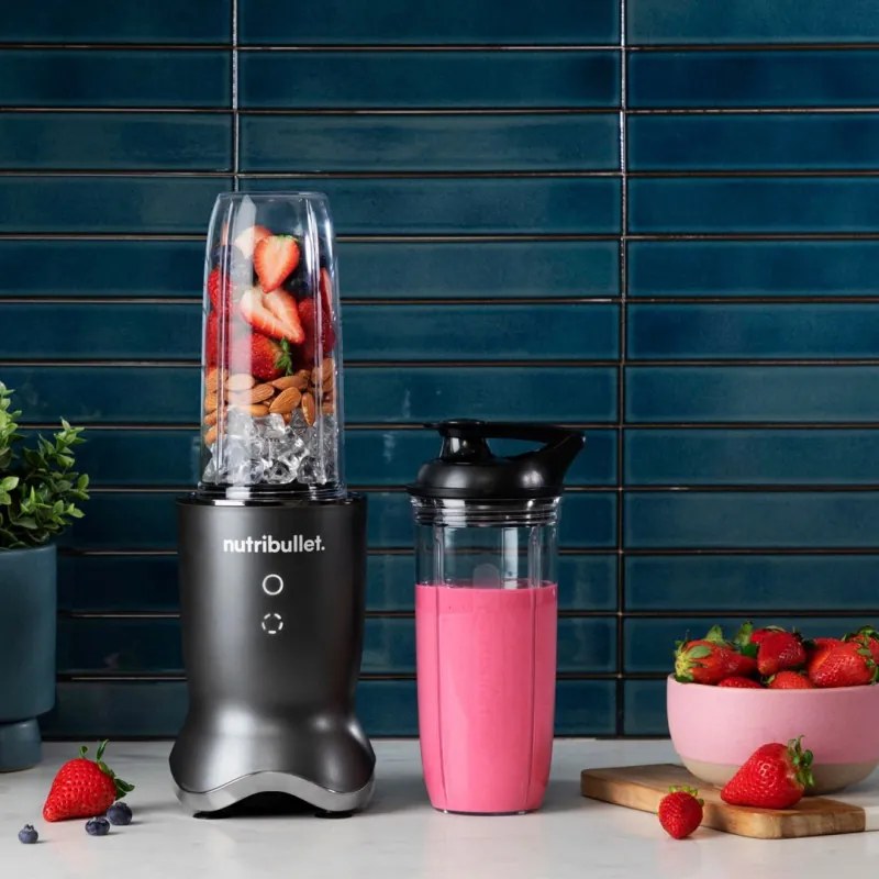 Blender Nutribullet NB1206DGCC, 1200W, 900 ml, 1 viteză + Puls, Butoane tactile, Fara BPA, Gri/Argintiu