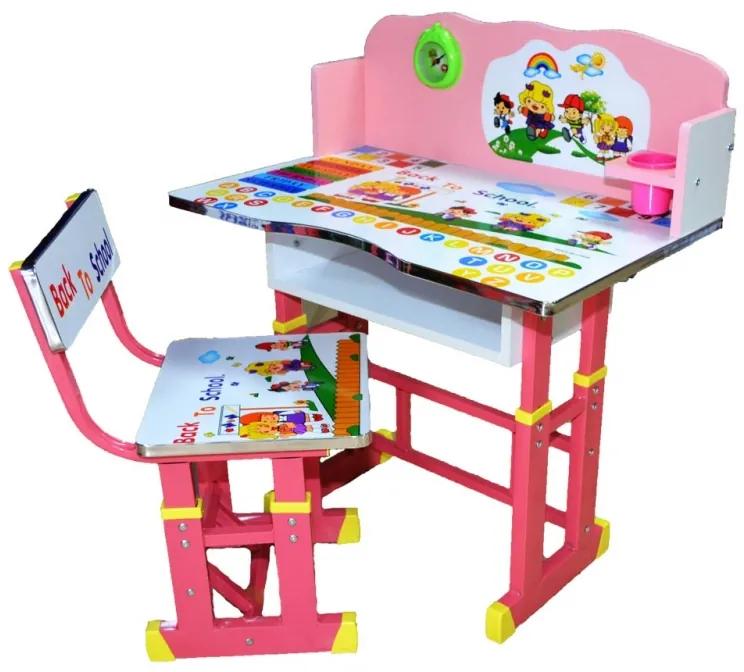 Birou si scaun reglabil pentru copii,Roz,accesorii incluse