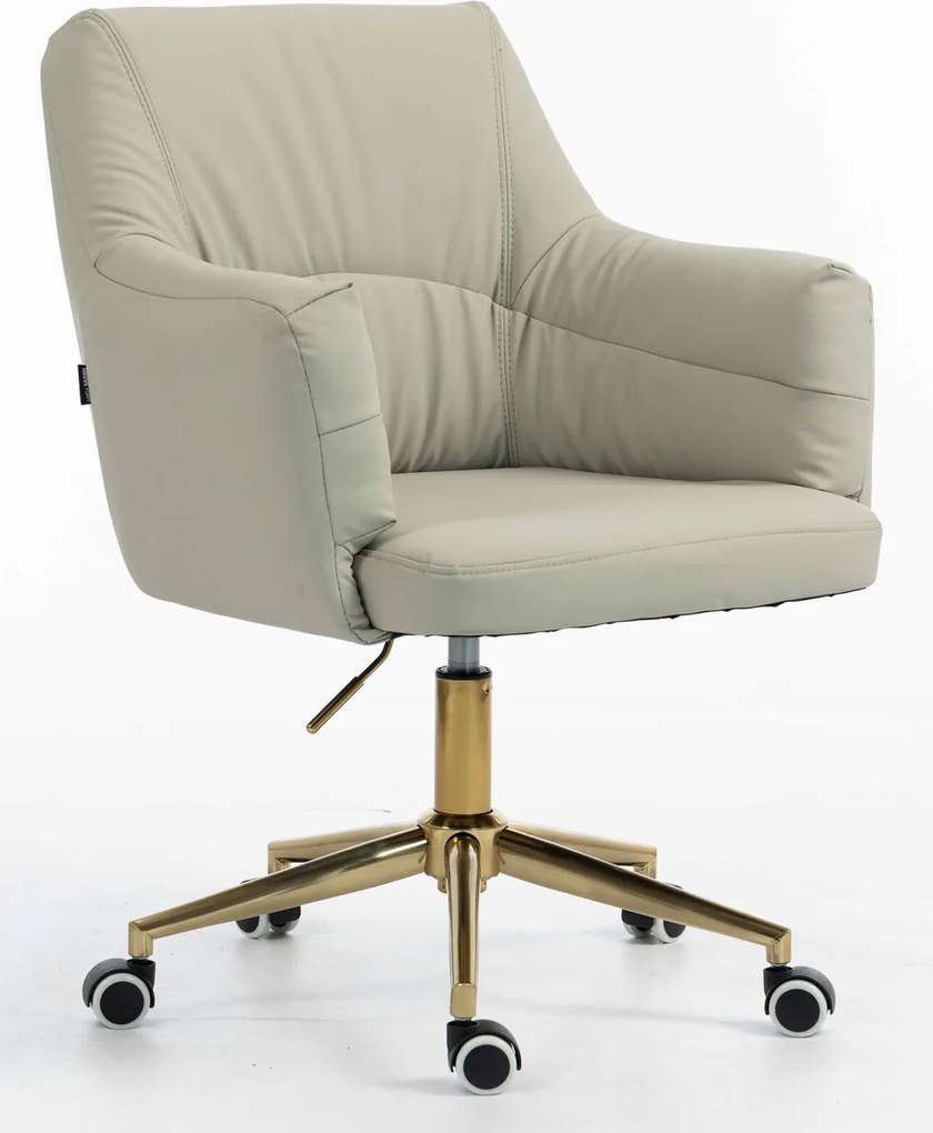 HR840K Scaun Culoarea Inului Piele Ecologica Premium Soft cu Bază Aurie