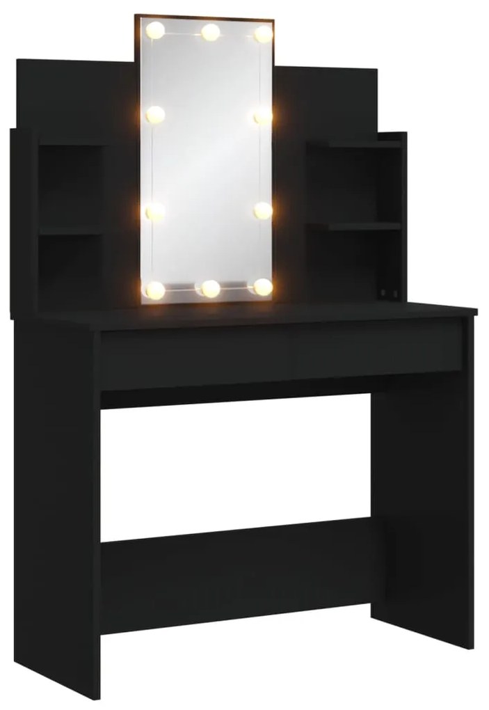 Masa de toaleta cu LED-uri, negru, 96x40x142 cm