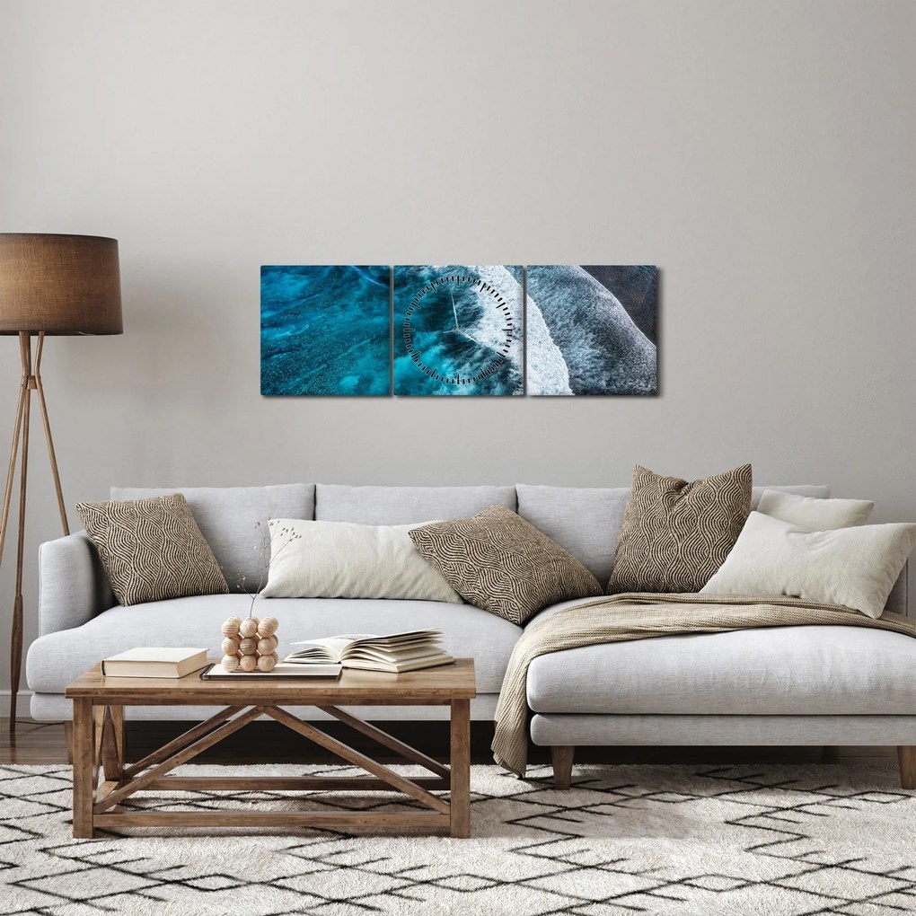 Tablou - Valuri pe mare (cu ceas) (90x30 cm)