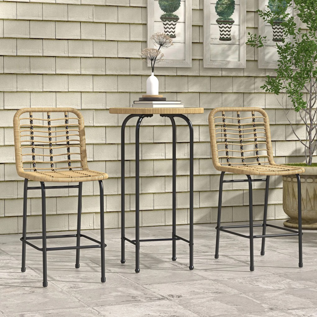 Outsunny Set 3 piese 1 masă rotundă înaltă design boem + 2 tabureți rotunzi cu suport pentru picioare din metal pentru 2 persoane natural | Aosom Romania