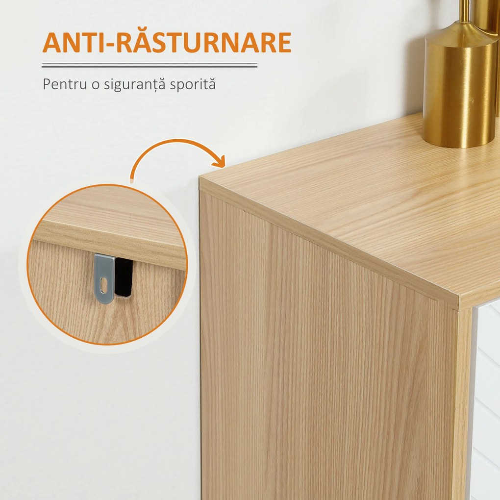 HOMCOM Comodă Bucătărie, Mobilier de Bucătărie cu Rafturi Reglabile și Picioare din Lemn de Pin, Bufet Modern pentru Living, Living, Sala de Mese, 120x35x77,4cm, Natural și Alb | Aosom Romania