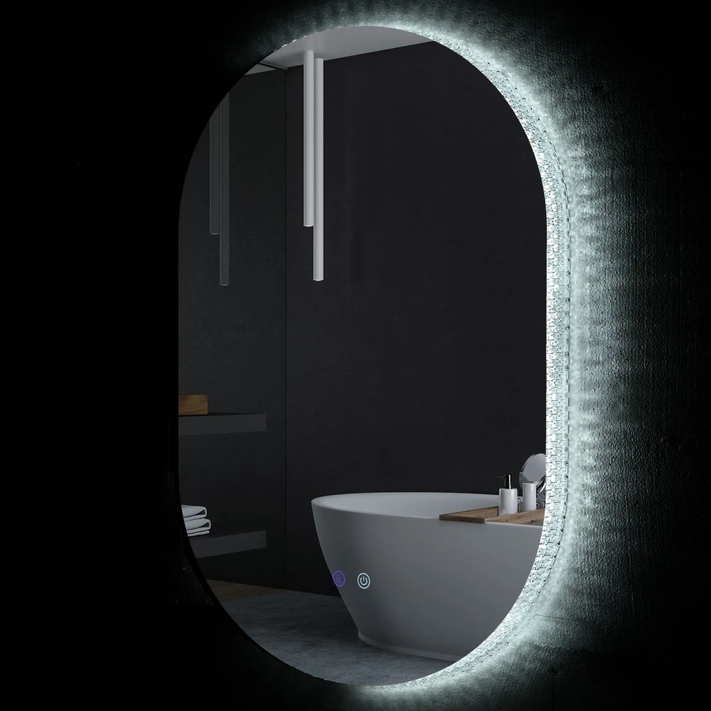 kleankin Oglindă de Perete cu Lumină LED în 3 Culori și Funcție Anti-Aburire, 81x51x4.5 cm, Transparent | Aosom Romania