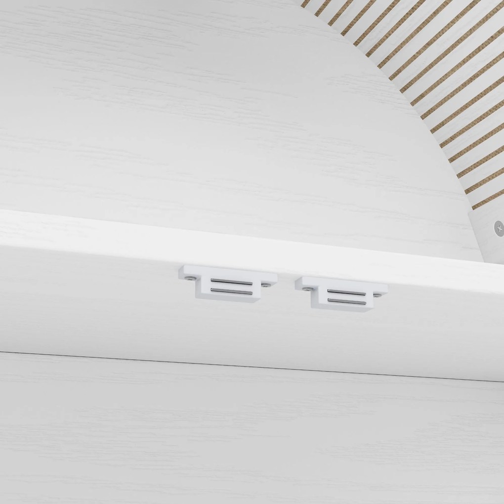 Dulap de depozitare înalt cu arc, cu 3 sertare, uși și compartiment deschis pentru expunere, pentru bucătărie și living, 70x35x180 cm, Alb