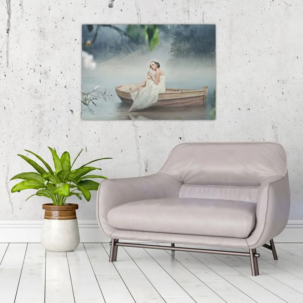 Tablou pe sticlă - Femeia pe barcă (70x50 cm)