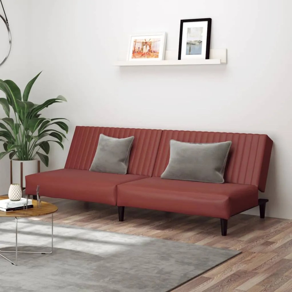 337664 vidaXL Canapea extensibilă cu 2 locuri, roșu vin, piele ecologică