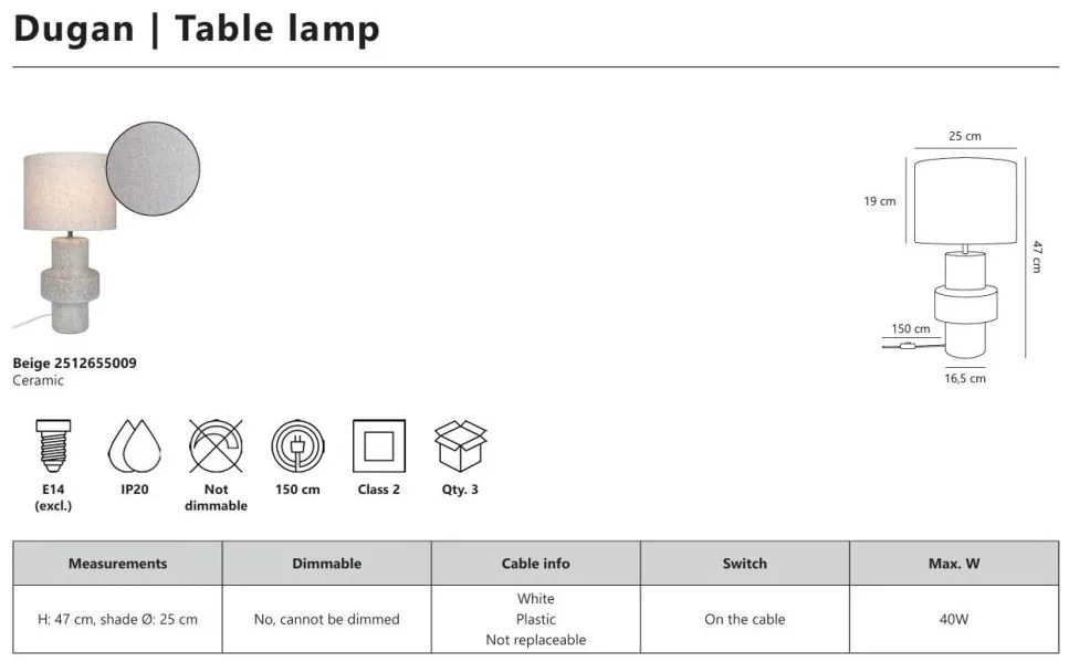 Veioza, Lampa de Masa, Ceramica, Textil, Dugan