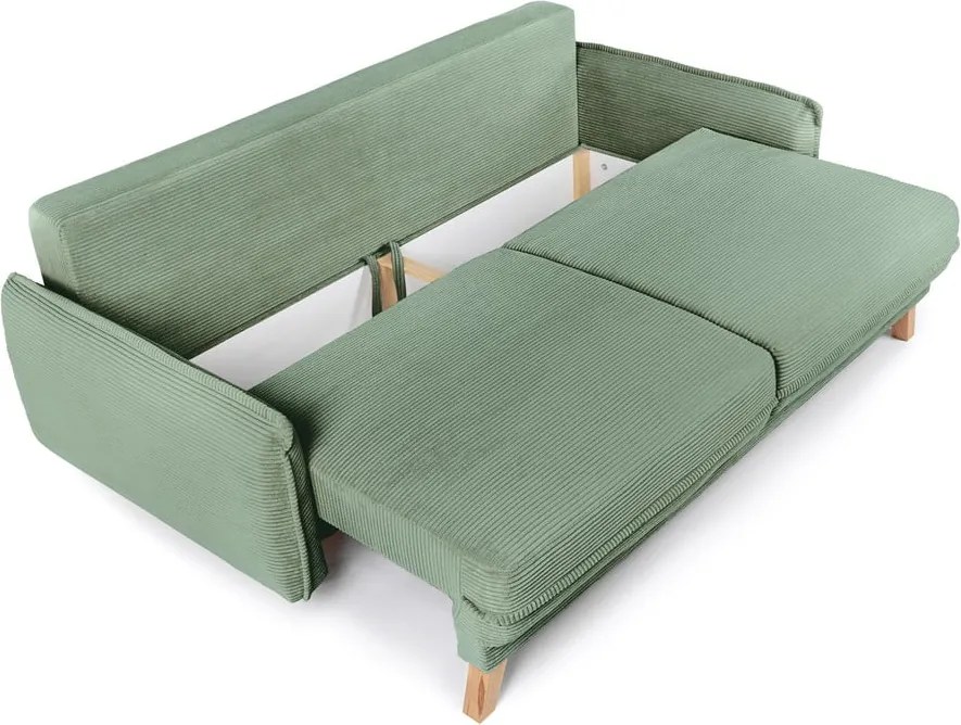 Canapea verde-deschis extensibilă cu tapițerie din catifea reiată 218 cm Tori – Bonami Selection