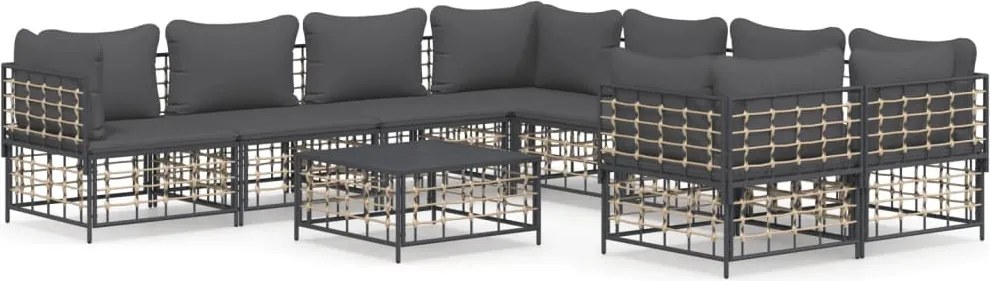 vidaXL Set mobilier de grădină cu perne, 9 piese, antracit, poliratan