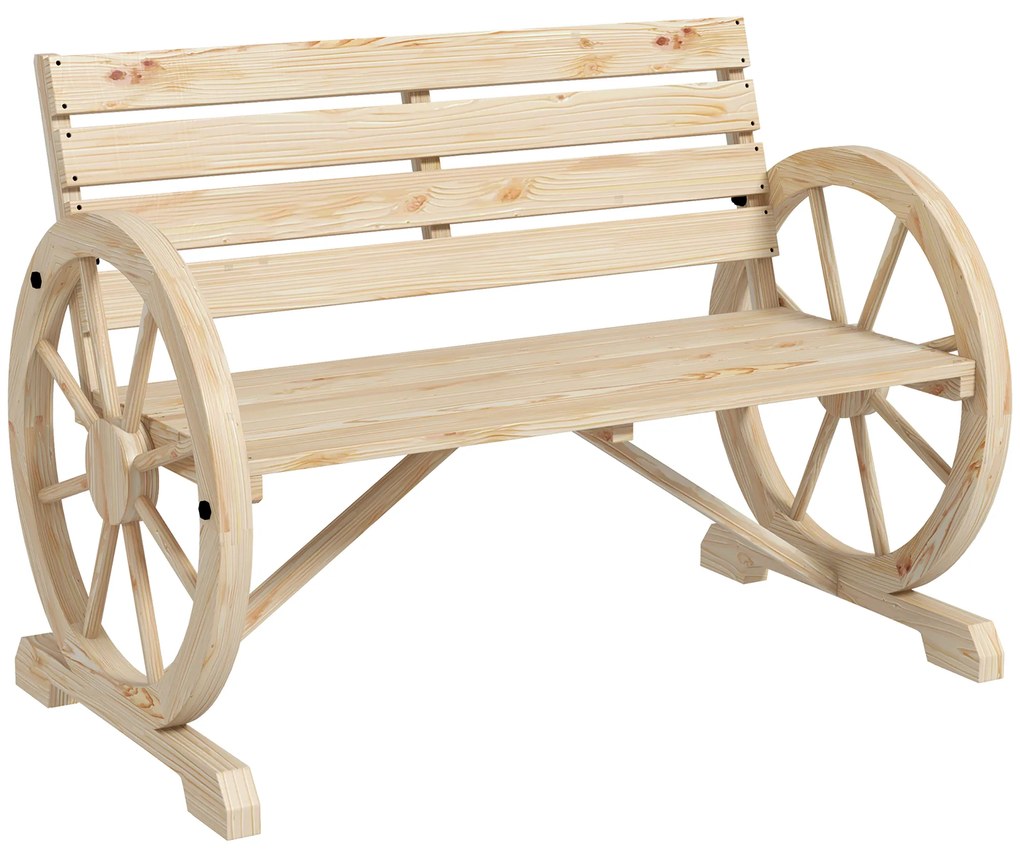 Outsunny Bancă de grădină, design cu roți de căruță, pentru 2 persoane, lemn natural, maro închis, 105,5 x 56 x 79 cm, lemn natural | Aosom Romania