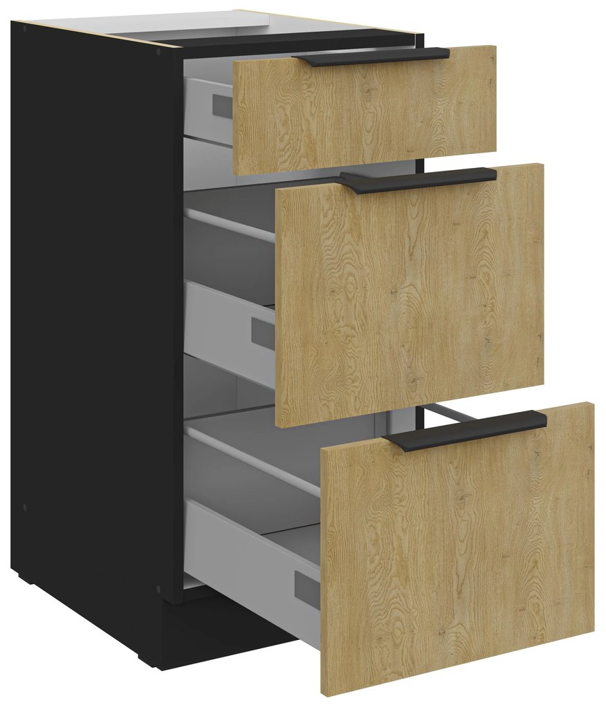 Dulap inferior de bucătărie Carminia 40 D 3S BB PREMIUM BOX (stejar cremona + negru). 1127986
