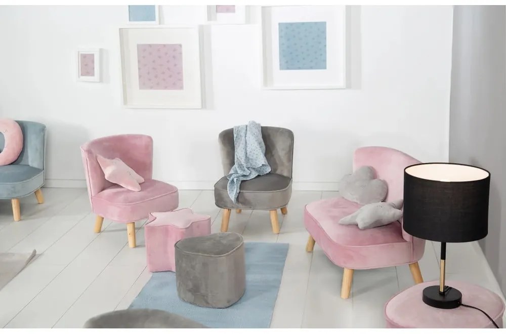 Fotoliu pentru copii gri deschis cu tapițerie din catifea Lil Sofa – Roba