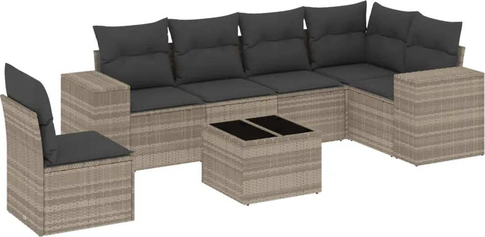 vidaXL Set canapele de grădină cu perne, 7piese gri deschis poliratan