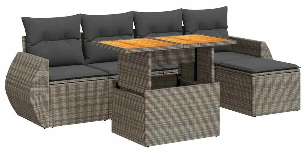 3327252 vidaXL Set mobilier grădină cu perne, 6 piese, gri, poliratan