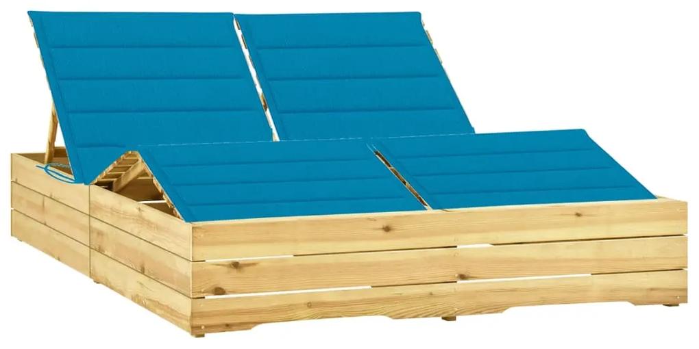3065988 vidaXL Șezlong dublu cu perne albastre, lemn de pin tratat