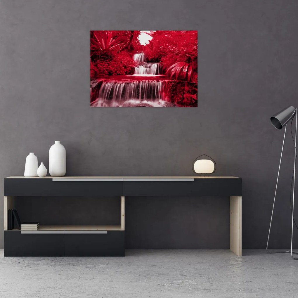 Tablou pe sticlă - Cascade indoneziene în roșu (70x50 cm)