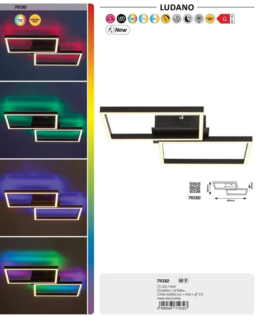 Plafoniera LED RBG si telecomanda Ludano