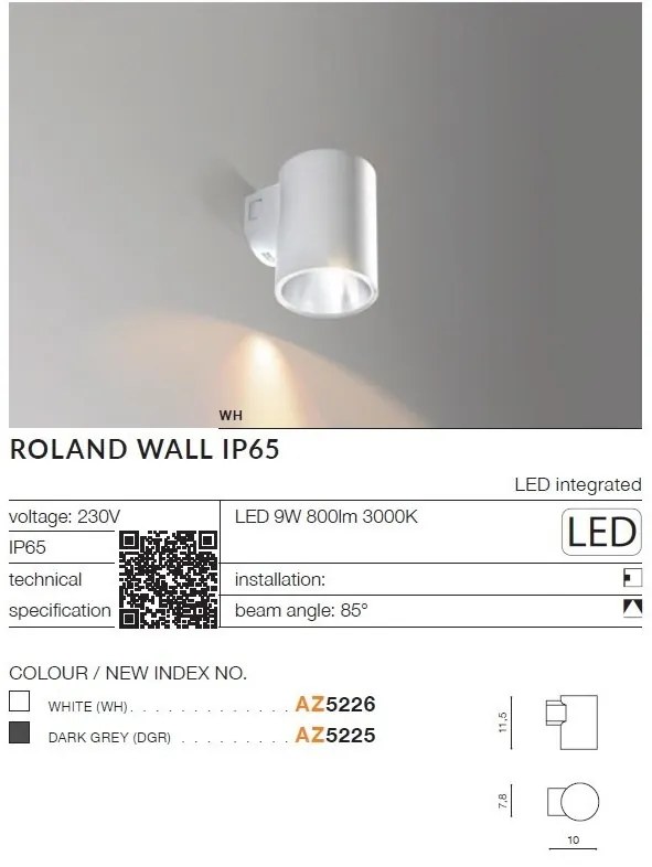 Aplica LED pentru iluminat exterior IP65 ROLAND WH