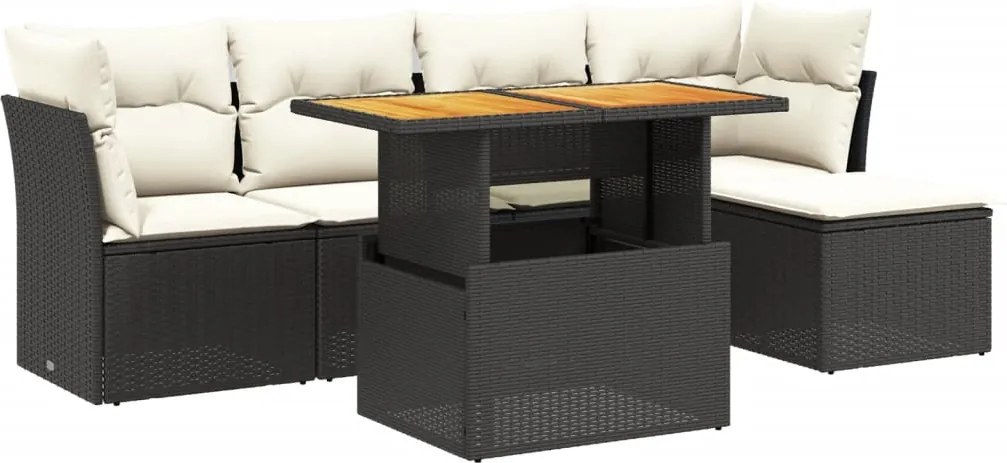 vidaXL Set mobilier de grădină cu perne, 6 piese, negru, poliratan