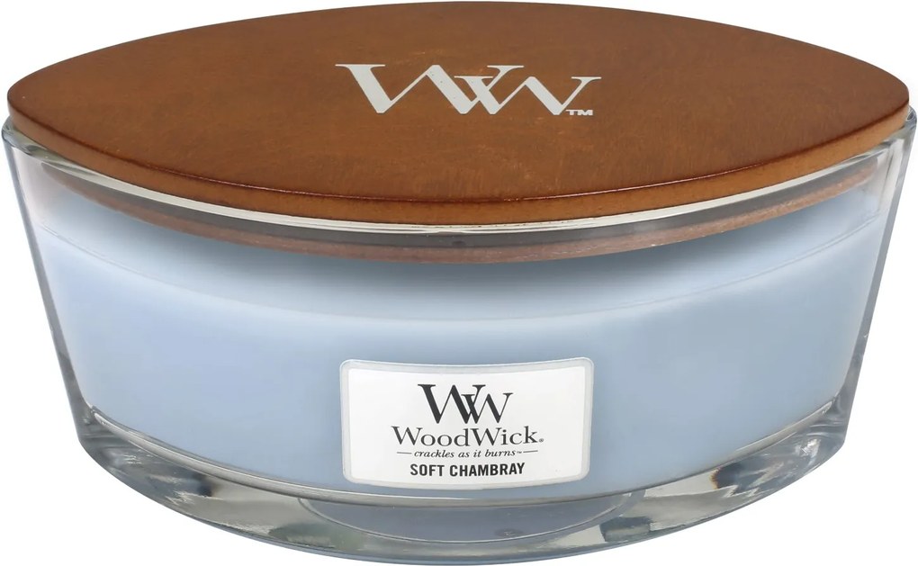 WoodWick albastre parfumata lumanare Soft Chambray barca