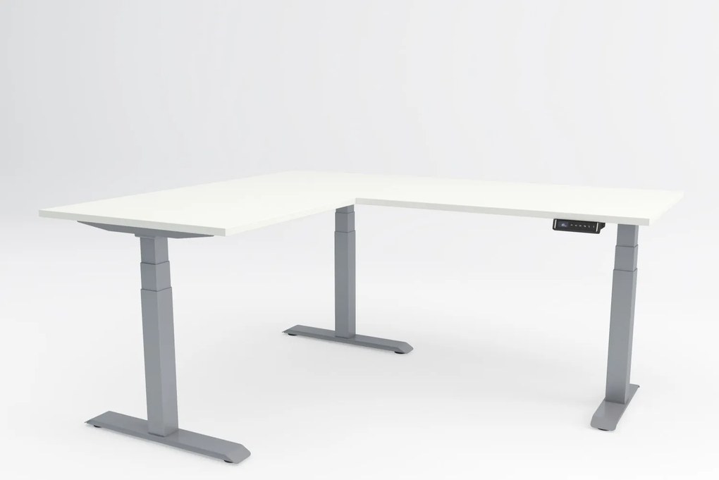 Birou cu înălțime reglabilă electric în L, Viva Upgrade, triple motor, 150 kg - Gri