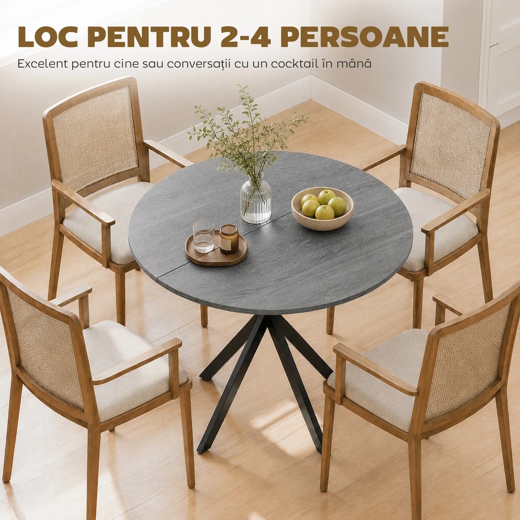 HOMCOM Masă rotundă de dining în stil industrial, cu picioare în cruce din oțel, Ø80 x 75 cm, gri | Aosom Romania