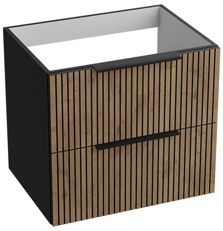 Dulap baza suspendat Rune Ivar 2 sertare 60 cm finisaj negru-lemn mat