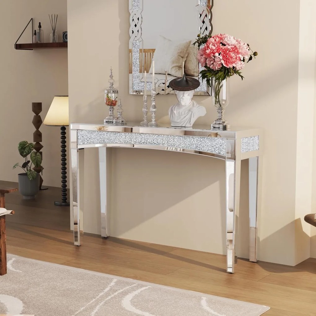 MAOG4 - Masa toaleta oglinda, masuta consola, 120 cm, cosmetica machiaj, vanity birou, Argintiu
