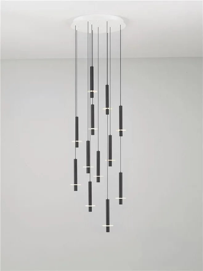Lustra cu 12 Pendule tub subtire aluminiu negru si alabastru LED NOEMI