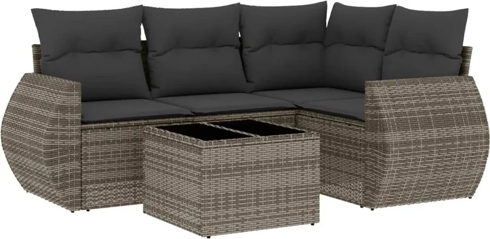 vidaXL Set canapea de grădină cu perne, 5 piese, gri, poliratan