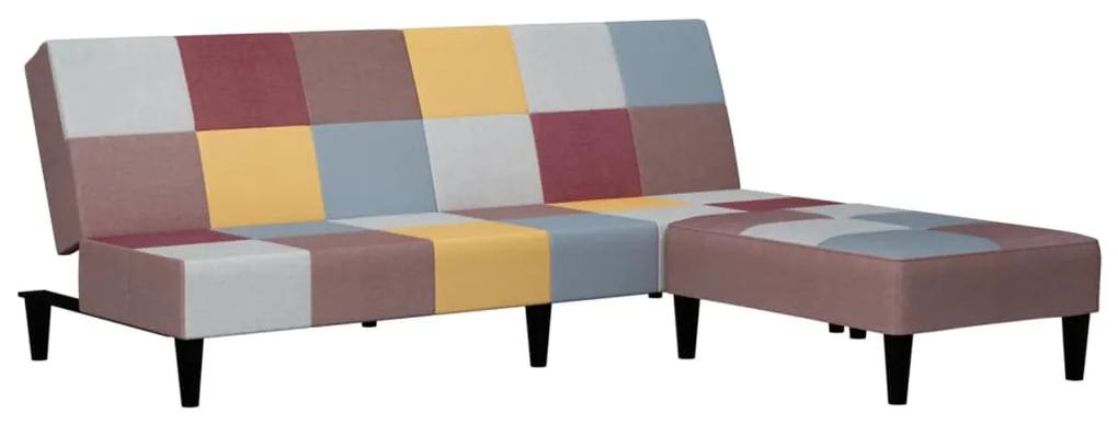 Canapea pat cu 2 locuri, cu taburet, multicolor, textil Canapea fara cotiera + taburet