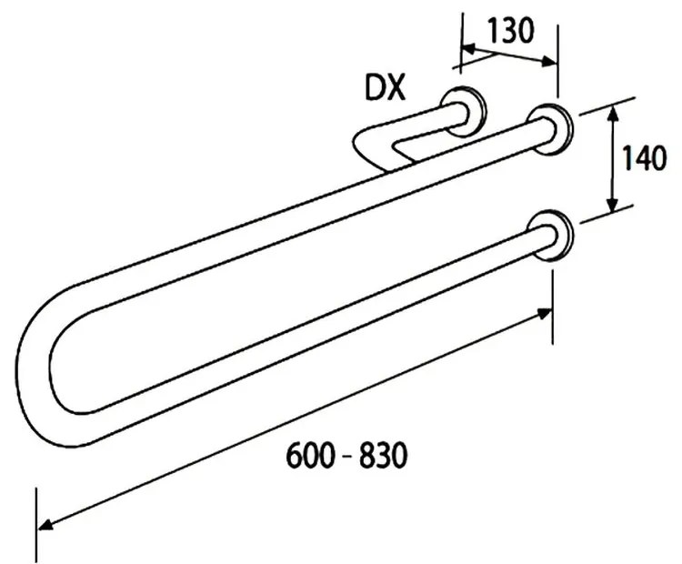 Bara suport ajutatoare cu sprijin pe stanga, 83 cm, alb, Thermomat Sprijin pe stanga, 830 mm