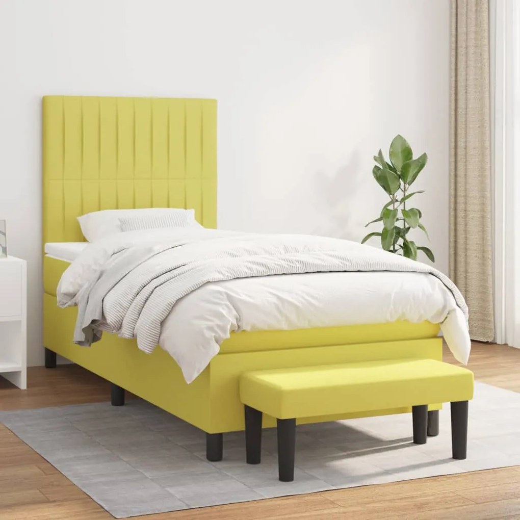 3136716 vidaXL Pat box spring cu saltea, verde deschis, 80x200 cm, textil