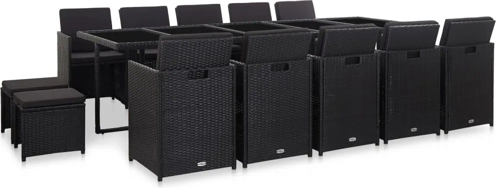 vidaXL Set mobilier de exterior cu perne, 15 piese, negru, poliratan