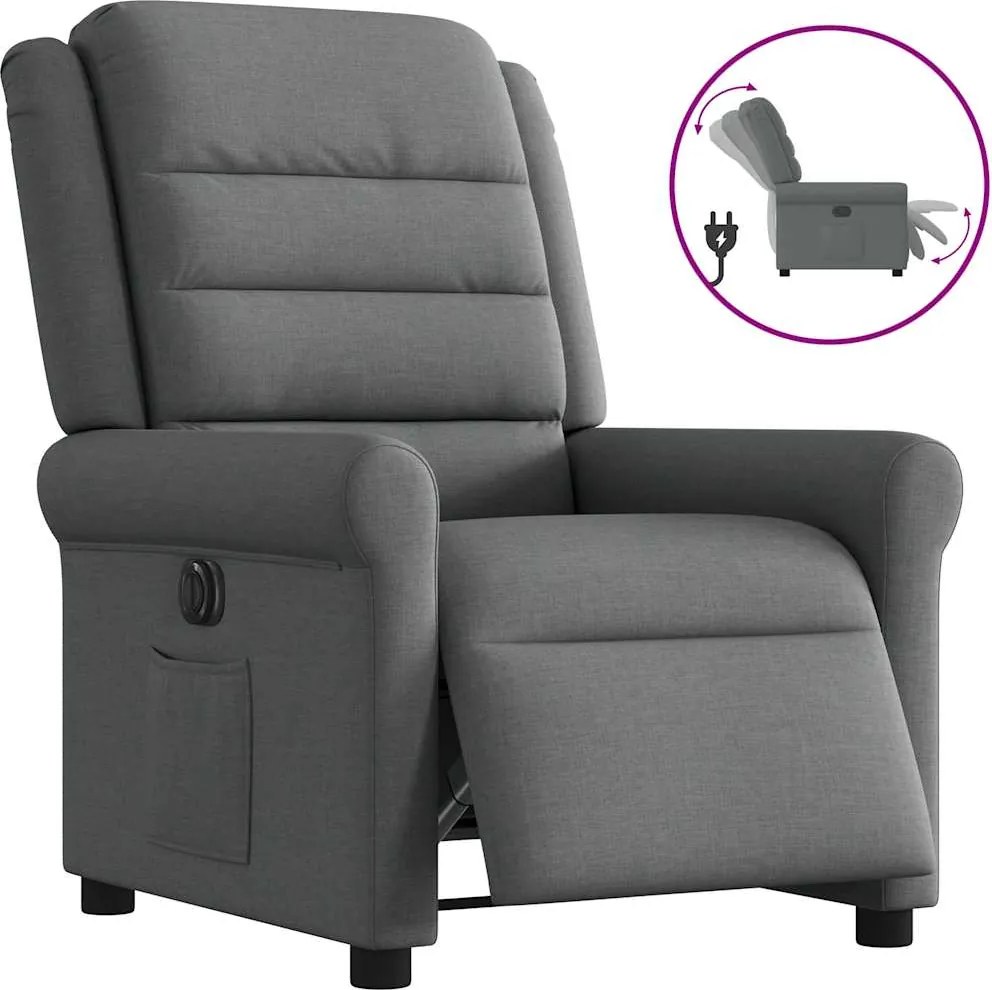 vidaXL Fotoliu rabatabil electric, gri închis, material textil