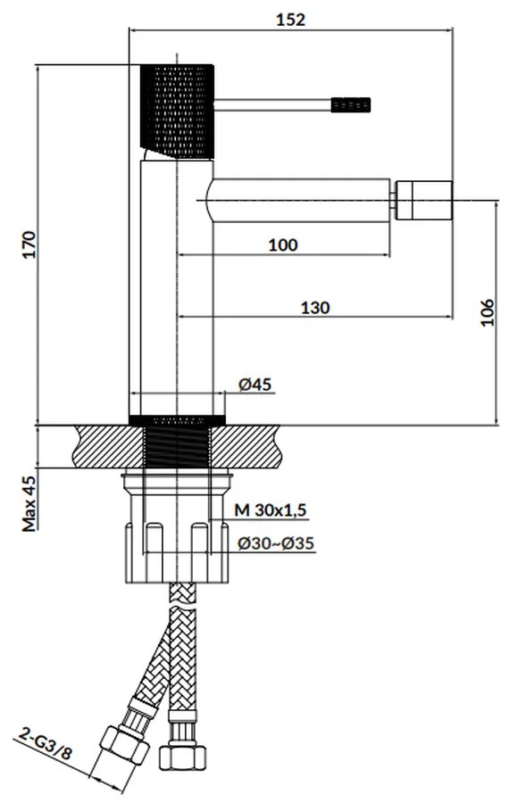 Baterie bideu Cersanit Zen, gri inchis lucios Negru mat