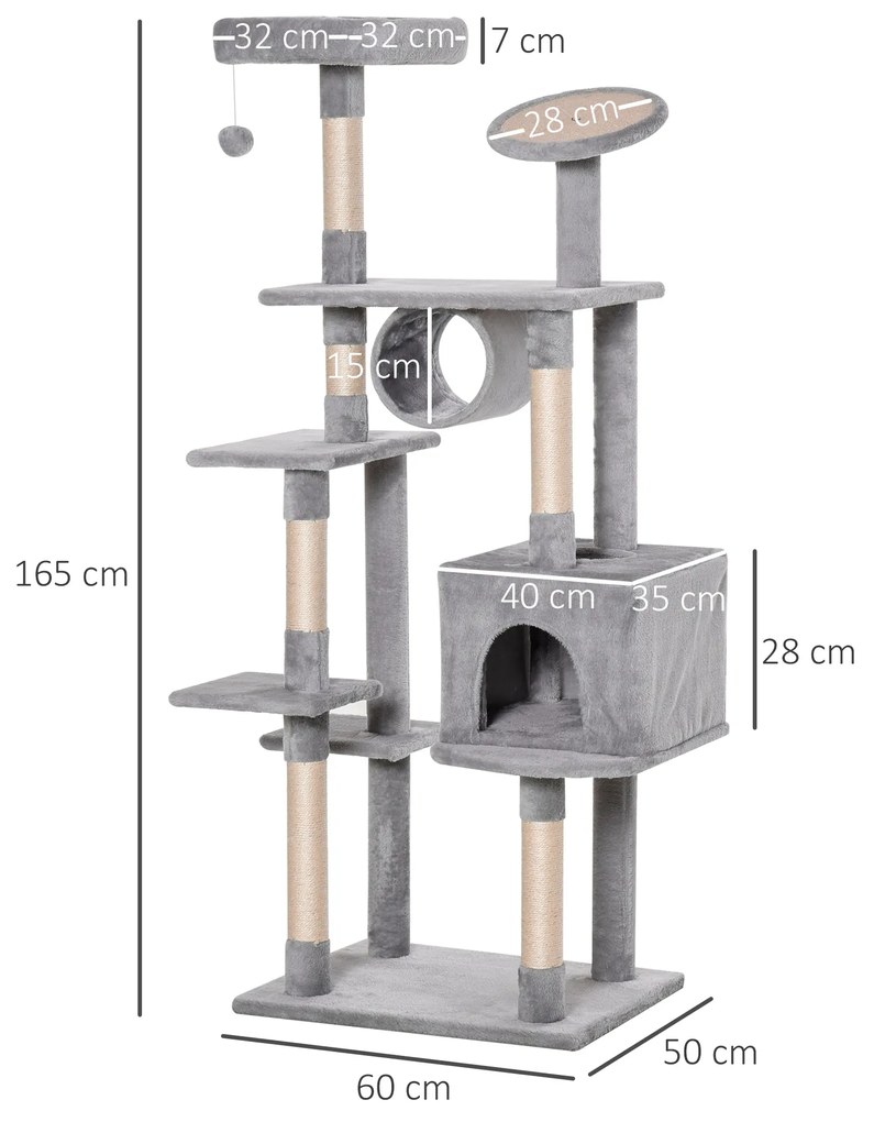 Suport Ascuţit Gheare sub forma de Coloana de 165cm pentru Pisici de pana la maxim 4,5 kg 60x60x165cm 4,5 kg Gri Bej PawHut | Aosom Romania