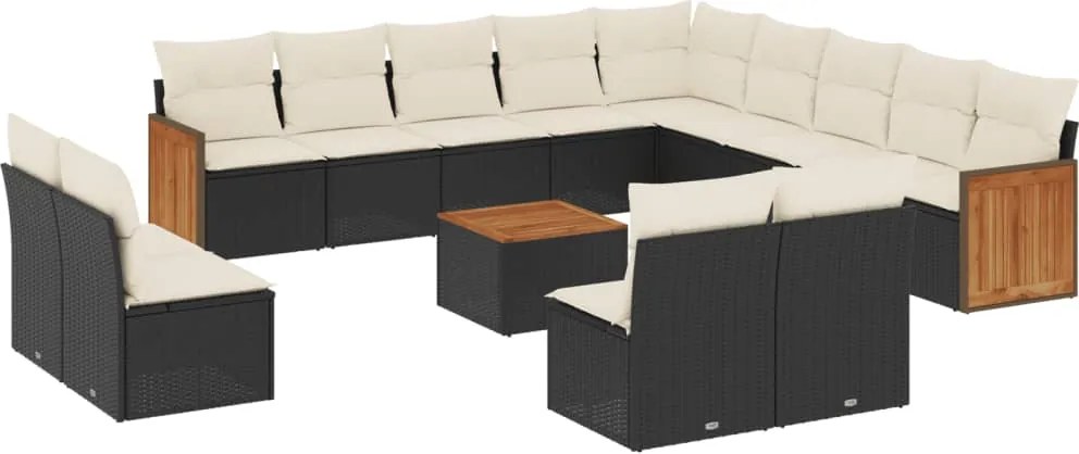 vidaXL Set mobilier de grădină cu perne, 14 piese, negru, poliratan