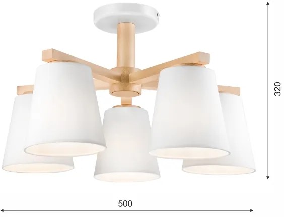 Lustr ELLIE 5xE27/60W/230V alb/buc montat pe tavan