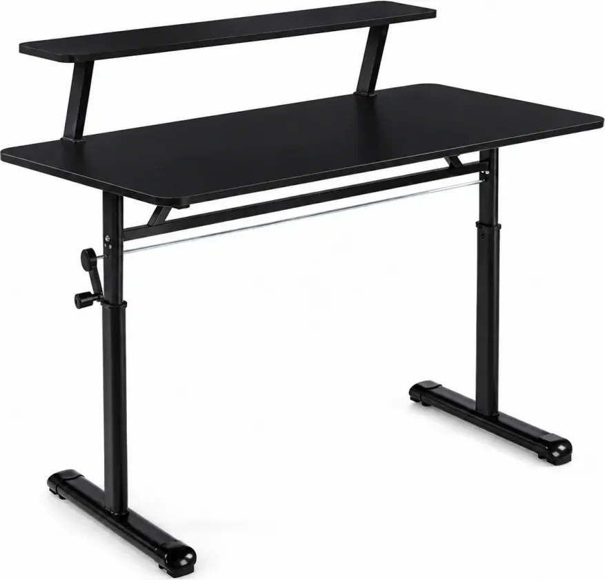ERGOLEV WX-007 – Birou Reglabil Manual cu Înălțime Ajustabilă 65–90 cm, Blat Monobloc din PAL de Înaltă Densitate 15 mm, Cadru Metalic din Oțel, Raft Superior Integrat, 120x60 cm, Negru