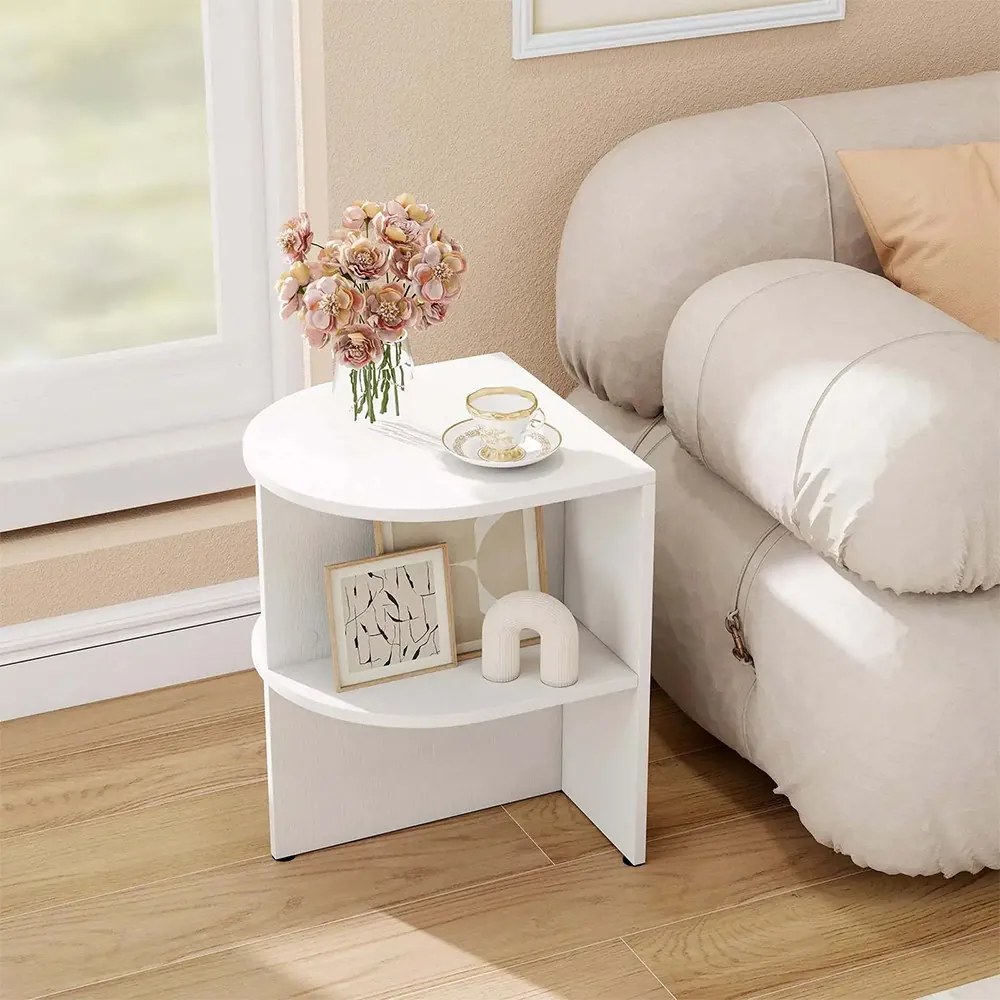 Măsuță semicirculară cu rafturi deschise