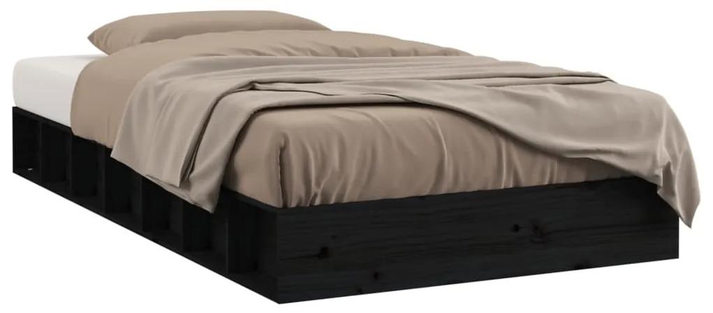 820710 vidaXL Cadru de pat mic dublu, negru, 120x190 cm, lemn masiv