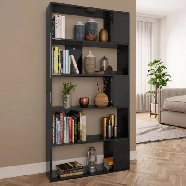 vidaXL Bibliotecă/separator cameră negru extralucios 80x24x159 cm pal