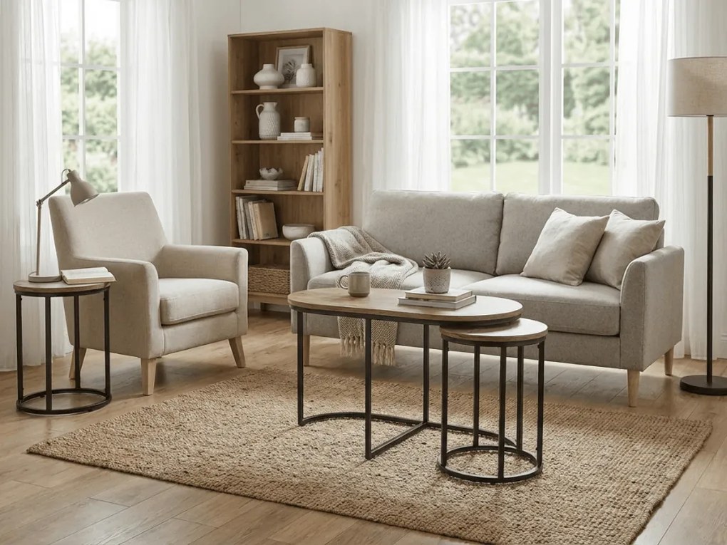 Masuta de cafea TWIXE cu mese auxiliare 75x40 cm, negru/decor stejar artisan