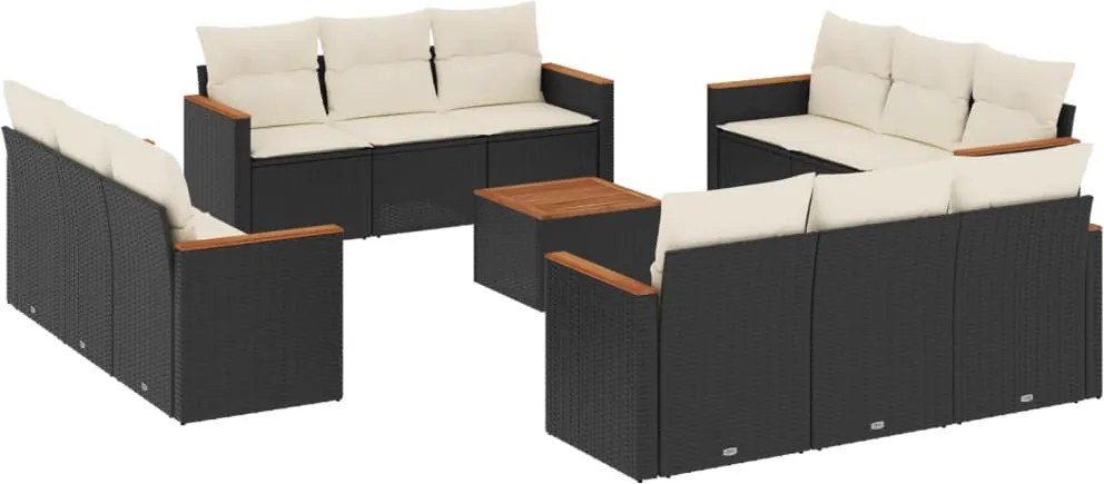 vidaXL Set mobilier de grădină cu perne, 13 piese, negru, poliratan