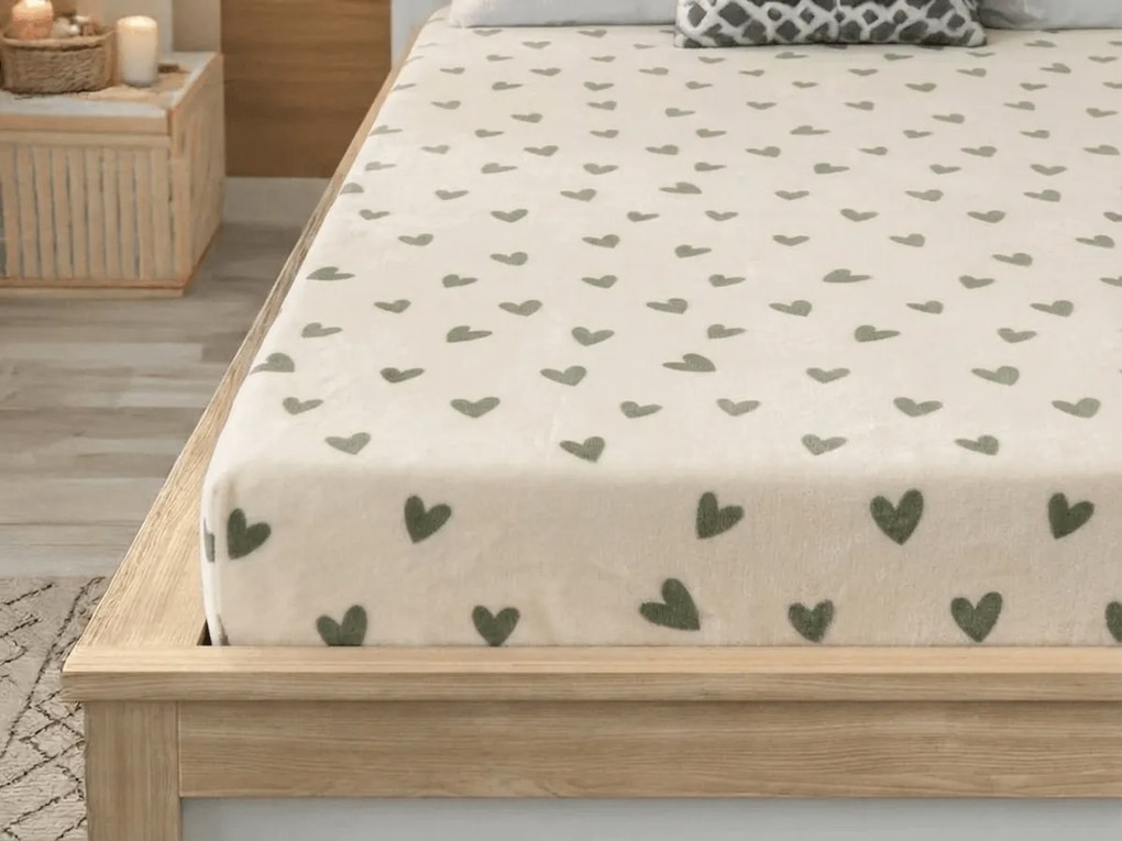 Cearsaf Cocolino microplus cu elastic HEARTINO 200x200 cm crem