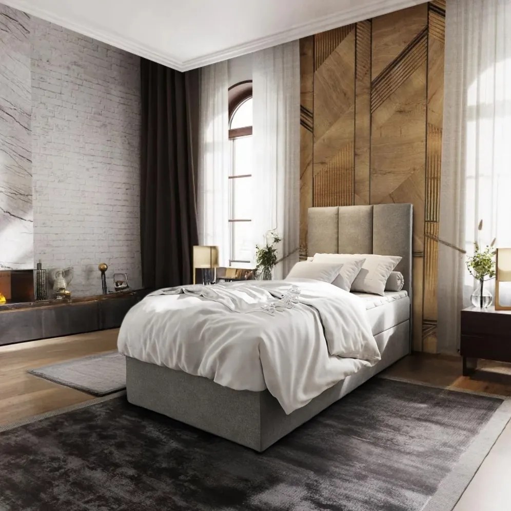 Pat boxspring tapitat MERALIS 90x200 cm gri Saltele: Saltea cu arcuri Bonell